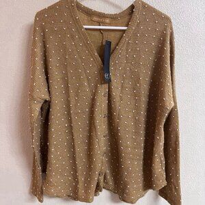 Mustard polka dot button up sweater